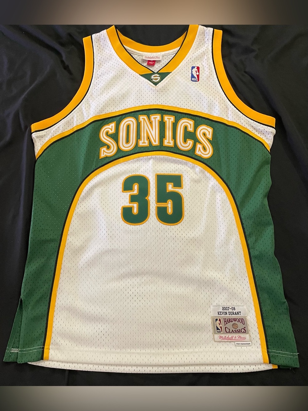 Mitchell & Ness Seattle SuperSonics #35 Kevin Durant White Green Gold Jersey